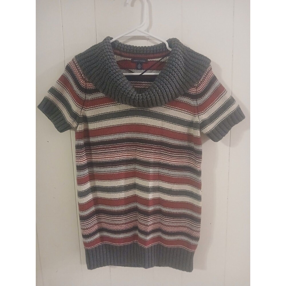 Y2K Tommy Hilfiger Sweater  Striped  Cowl Neck Chunky Knit Long Womens Medium